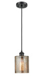 516-1P-BK-G116 Cord Hung 5" Matte Black Mini Pendant - Mercury Cobbleskill Glass - LED Bulb - Dimmensions: 5 x 5 x 8<br>Minimum Height : 12.75<br>Maximum Height : 130.75 - Sloped Ceiling Compatible: Yes