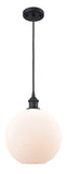 516-1P-BK-G121-10 Cord Hung 10" Matte Black Mini Pendant - Cased Matte White Large Athens Glass - LED Bulb - Dimmensions: 10 x 10 x 13<br>Minimum Height : 15.75<br>Maximum Height : 133.75 - Sloped Ceiling Compatible: Yes