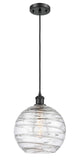 516-1P-BK-G1213-10 Cord Hung 10" Matte Black Mini Pendant - Clear Athens Deco Swirl 8" Glass - LED Bulb - Dimmensions: 10 x 10 x 13<br>Minimum Height : 15.75<br>Maximum Height : 133.75 - Sloped Ceiling Compatible: Yes