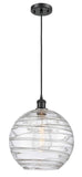 516-1P-BK-G1213-12 Cord Hung 12" Matte Black Mini Pendant - Clear Athens Deco Swirl 12" Glass - LED Bulb - Dimmensions: 12 x 12 x 15<br>Minimum Height : 17.75<br>Maximum Height : 133.75 - Sloped Ceiling Compatible: Yes