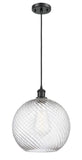 516-1P-BK-G1214-12 Cord Hung 12" Matte Black Mini Pendant - Clear Athens Twisted Swirl 12" Glass - LED Bulb - Dimmensions: 12 x 12 x 15<br>Minimum Height : 17.75<br>Maximum Height : 133.75 - Sloped Ceiling Compatible: Yes