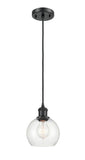 516-1P-BK-G122-6 Cord Hung 6" Matte Black Mini Pendant - Clear Athens Glass - LED Bulb - Dimmensions: 6 x 6 x 9.875<br>Minimum Height : 12.875<br>Maximum Height : 129.875 - Sloped Ceiling Compatible: Yes