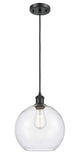 516-1P-BK-G124-10 Cord Hung 10" Matte Black Mini Pendant - Seedy Large Athens Glass - LED Bulb - Dimmensions: 10 x 10 x 13<br>Minimum Height : 15.75<br>Maximum Height : 133.75 - Sloped Ceiling Compatible: Yes