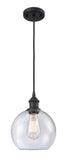 516-1P-BK-G124-8 Cord Hung 8" Matte Black Mini Pendant - Seedy Athens Glass - LED Bulb - Dimmensions: 8 x 8 x 10<br>Minimum Height : 13.75<br>Maximum Height : 131.75 - Sloped Ceiling Compatible: Yes