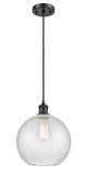 516-1P-BK-G125-10 Cord Hung 10" Matte Black Mini Pendant - Clear Crackle Large Athens Glass - LED Bulb - Dimmensions: 10 x 10 x 13<br>Minimum Height : 15.75<br>Maximum Height : 133.75 - Sloped Ceiling Compatible: Yes