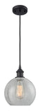 516-1P-BK-G125-8 Cord Hung 8" Matte Black Mini Pendant - Clear Crackle Athens Glass - LED Bulb - Dimmensions: 8 x 8 x 10<br>Minimum Height : 13.75<br>Maximum Height : 131.75 - Sloped Ceiling Compatible: Yes