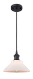 516-1P-BK-G131 Cord Hung 8.375" Matte Black Mini Pendant - Matte White Orwell Glass - LED Bulb - Dimmensions: 8.375 x 8.375 x 6.5<br>Minimum Height : 10.75<br>Maximum Height : 128.75 - Sloped Ceiling Compatible: Yes