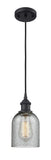 516-1P-BK-G257 Cord Hung 5" Matte Black Mini Pendant - Charcoal Caledonia Glass - LED Bulb - Dimmensions: 5 x 5 x 10<br>Minimum Height : 12.75<br>Maximum Height : 130.75 - Sloped Ceiling Compatible: Yes