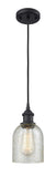 516-1P-BK-G259 Cord Hung 5" Matte Black Mini Pendant - Mica Caledonia Glass - LED Bulb - Dimmensions: 5 x 5 x 10<br>Minimum Height : 12.75<br>Maximum Height : 130.75 - Sloped Ceiling Compatible: Yes