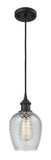 516-1P-BK-G292 Cord Hung 5" Matte Black Mini Pendant - Clear Spiral Fluted Salina Glass - LED Bulb - Dimmensions: 5 x 5 x 10<br>Minimum Height : 12.75<br>Maximum Height : 130.75 - Sloped Ceiling Compatible: Yes