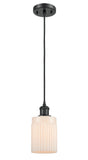 516-1P-BK-G341 Cord Hung 4.5" Matte Black Mini Pendant - Matte White Hadley Glass - LED Bulb - Dimmensions: 4.5 x 4.5 x 8<br>Minimum Height : 12.75<br>Maximum Height : 130.75 - Sloped Ceiling Compatible: Yes
