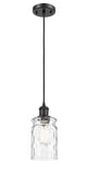 516-1P-BK-G352 Cord Hung 4.75" Matte Black Mini Pendant - Clear Waterglass Candor Glass - LED Bulb - Dimmensions: 4.75 x 4.75 x 9.5<br>Minimum Height : 13.75<br>Maximum Height : 131.75 - Sloped Ceiling Compatible: Yes