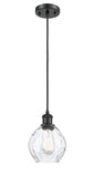 516-1P-BK-G362 Cord Hung 6" Matte Black Mini Pendant - Clear Small Waverly Glass - LED Bulb - Dimmensions: 6 x 6 x 9<br>Minimum Height : 12.75<br>Maximum Height : 130.75 - Sloped Ceiling Compatible: Yes