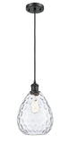 516-1P-BK-G372 Cord Hung 8" Matte Black Mini Pendant - Clear Large Waverly Glass - LED Bulb - Dimmensions: 8 x 8 x 12<br>Minimum Height : 15.75<br>Maximum Height : 131.75 - Sloped Ceiling Compatible: Yes