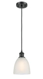 516-1P-BK-G381 Cord Hung 6" Matte Black Mini Pendant - White Castile Glass - LED Bulb - Dimmensions: 6 x 6 x 9<br>Minimum Height : 12.75<br>Maximum Height : 130.75 - Sloped Ceiling Compatible: Yes