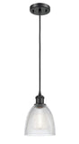 516-1P-BK-G382 Cord Hung 6" Matte Black Mini Pendant - Clear Castile Glass - LED Bulb - Dimmensions: 6 x 6 x 9<br>Minimum Height : 12.75<br>Maximum Height : 130.75 - Sloped Ceiling Compatible: Yes