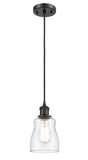 516-1P-BK-G392 Cord Hung 4.5" Matte Black Mini Pendant - Clear Ellery Glass - LED Bulb - Dimmensions: 4.5 x 4.5 x 8<br>Minimum Height : 12.75<br>Maximum Height : 130.75 - Sloped Ceiling Compatible: Yes