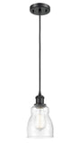 516-1P-BK-G394 Cord Hung 4.5" Matte Black Mini Pendant - Seedy Ellery Glass - LED Bulb - Dimmensions: 4.5 x 4.5 x 8<br>Minimum Height : 12.75<br>Maximum Height : 130.75 - Sloped Ceiling Compatible: Yes