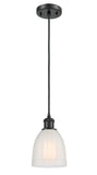 516-1P-BK-G441 Cord Hung 5.75" Matte Black Mini Pendant - White Brookfield Glass - LED Bulb - Dimmensions: 5.75 x 5.75 x 8<br>Minimum Height : 12.75<br>Maximum Height : 130.75 - Sloped Ceiling Compatible: Yes