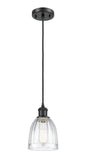 516-1P-BK-G442 Cord Hung 5.75" Matte Black Mini Pendant - Clear Brookfield Glass - LED Bulb - Dimmensions: 5.75 x 5.75 x 8<br>Minimum Height : 12.75<br>Maximum Height : 130.75 - Sloped Ceiling Compatible: Yes
