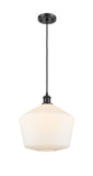 516-1P-BK-G651-12 Cord Hung 12" Matte Black Mini Pendant - Cased Matte White Cindyrella 12" Glass - LED Bulb - Dimmensions: 12 x 12 x 13.5<br>Minimum Height : 16.5<br>Maximum Height : 133.5 - Sloped Ceiling Compatible: Yes
