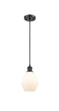 516-1P-BK-G651-6 Cord Hung 6" Matte Black Mini Pendant - Cased Matte White Cindyrella 6" Glass - LED Bulb - Dimmensions: 6 x 6 x 10<br>Minimum Height : 13<br>Maximum Height : 130 - Sloped Ceiling Compatible: Yes
