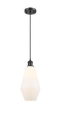 516-1P-BK-G651-7 Cord Hung 7" Matte Black Mini Pendant - Cased Matte White Cindyrella 7" Glass - LED Bulb - Dimmensions: 7 x 7 x 14.5<br>Minimum Height : 17.5<br>Maximum Height : 134.5 - Sloped Ceiling Compatible: Yes