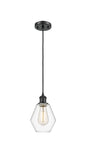 516-1P-BK-G652-6 Cord Hung 6" Matte Black Mini Pendant - Clear Cindyrella 6" Glass - LED Bulb - Dimmensions: 6 x 6 x 10<br>Minimum Height : 13<br>Maximum Height : 130 - Sloped Ceiling Compatible: Yes