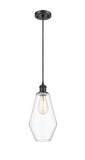 516-1P-BK-G652-7 Cord Hung 7" Matte Black Mini Pendant - Clear Cindyrella 7" Glass - LED Bulb - Dimmensions: 7 x 7 x 14.5<br>Minimum Height : 17.5<br>Maximum Height : 134.5 - Sloped Ceiling Compatible: Yes