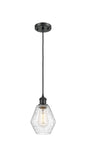 516-1P-BK-G654-6 Cord Hung 6" Matte Black Mini Pendant - Seedy Cindyrella 6" Glass - LED Bulb - Dimmensions: 6 x 6 x 10<br>Minimum Height : 13<br>Maximum Height : 130 - Sloped Ceiling Compatible: Yes