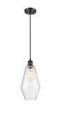 516-1P-BK-G654-7 Cord Hung 7" Matte Black Mini Pendant - Seedy Cindyrella 7" Glass - LED Bulb - Dimmensions: 7 x 7 x 14.5<br>Minimum Height : 17.5<br>Maximum Height : 134.5 - Sloped Ceiling Compatible: Yes