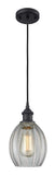 516-1P-BK-G82 Cord Hung 6" Matte Black Mini Pendant - Clear Eaton Glass - LED Bulb - Dimmensions: 6 x 6 x 9.5<br>Minimum Height : 13.75<br>Maximum Height : 131.75 - Sloped Ceiling Compatible: Yes