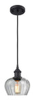 516-1P-BK-G92 Cord Hung 6.5" Matte Black Mini Pendant - Clear Fenton Glass - LED Bulb - Dimmensions: 6.5 x 6.5 x 7.5<br>Minimum Height : 11.25<br>Maximum Height : 129.25 - Sloped Ceiling Compatible: Yes