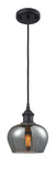 516-1P-BK-G93 Cord Hung 6.5" Matte Black Mini Pendant - Plated Smoke Fenton Glass - LED Bulb - Dimmensions: 6.5 x 6.5 x 7.5<br>Minimum Height : 11.25<br>Maximum Height : 129.25 - Sloped Ceiling Compatible: Yes