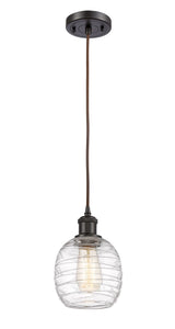 Cord Hung 6" Oil Rubbed Bronze Mini Pendant - Deco Swirl Belfast Glass - LED Bulb Included