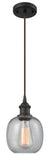 516-1P-OB-G104 Cord Hung 6" Oil Rubbed Bronze Mini Pendant - Seedy Belfast Glass - LED Bulb - Dimmensions: 6 x 6 x 9<br>Minimum Height : 12.75<br>Maximum Height : 130.75 - Sloped Ceiling Compatible: Yes