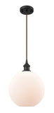 516-1P-OB-G121-10 Cord Hung 10" Oil Rubbed Bronze Mini Pendant - Cased Matte White Large Athens Glass - LED Bulb - Dimmensions: 10 x 10 x 13<br>Minimum Height : 15.75<br>Maximum Height : 133.75 - Sloped Ceiling Compatible: Yes