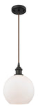 516-1P-OB-G121-8 Cord Hung 8" Oil Rubbed Bronze Mini Pendant - Cased Matte White Athens Glass - LED Bulb - Dimmensions: 8 x 8 x 10<br>Minimum Height : 13.75<br>Maximum Height : 131.75 - Sloped Ceiling Compatible: Yes
