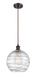 516-1P-OB-G1213-10 Cord Hung 10" Oil Rubbed Bronze Mini Pendant - Clear Athens Deco Swirl 8" Glass - LED Bulb - Dimmensions: 10 x 10 x 13<br>Minimum Height : 15.75<br>Maximum Height : 133.75 - Sloped Ceiling Compatible: Yes