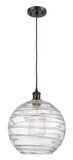 516-1P-OB-G1213-12 Cord Hung 12" Oil Rubbed Bronze Mini Pendant - Clear Athens Deco Swirl 12" Glass - LED Bulb - Dimmensions: 12 x 12 x 15<br>Minimum Height : 17.75<br>Maximum Height : 133.75 - Sloped Ceiling Compatible: Yes