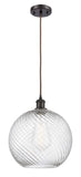 516-1P-OB-G1214-12 Cord Hung 12" Oil Rubbed Bronze Mini Pendant - Clear Athens Twisted Swirl 12" Glass - LED Bulb - Dimmensions: 12 x 12 x 15<br>Minimum Height : 17.75<br>Maximum Height : 133.75 - Sloped Ceiling Compatible: Yes