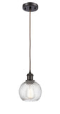 516-1P-OB-G1214-6 Cord Hung 6" Oil Rubbed Bronze Mini Pendant - Clear Athens Twisted Swirl 6" Glass - LED Bulb - Dimmensions: 6 x 6 x 8<br>Minimum Height : 13.75<br>Maximum Height : 131.75 - Sloped Ceiling Compatible: Yes