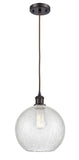 516-1P-OB-G125-10 Cord Hung 10" Oil Rubbed Bronze Mini Pendant - Clear Crackle Large Athens Glass - LED Bulb - Dimmensions: 10 x 10 x 13<br>Minimum Height : 15.75<br>Maximum Height : 133.75 - Sloped Ceiling Compatible: Yes