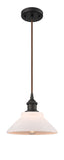 516-1P-OB-G131 Cord Hung 8.375" Oil Rubbed Bronze Mini Pendant - Matte White Orwell Glass - LED Bulb - Dimmensions: 8.375 x 8.375 x 6.5<br>Minimum Height : 10.75<br>Maximum Height : 128.75 - Sloped Ceiling Compatible: Yes
