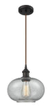 516-1P-OB-G247 Cord Hung 9.5" Oil Rubbed Bronze Mini Pendant - Charcoal Gorham Glass - LED Bulb - Dimmensions: 9.5 x 9.5 x 11<br>Minimum Height : 13.75<br>Maximum Height : 131.75 - Sloped Ceiling Compatible: Yes