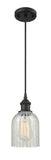 516-1P-OB-G2511 Cord Hung 5" Oil Rubbed Bronze Mini Pendant - Mouchette Caledonia Glass - LED Bulb - Dimmensions: 5 x 5 x 10<br>Minimum Height : 12.75<br>Maximum Height : 130.75 - Sloped Ceiling Compatible: Yes