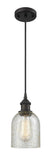 516-1P-OB-G259 Cord Hung 5" Oil Rubbed Bronze Mini Pendant - Mica Caledonia Glass - LED Bulb - Dimmensions: 5 x 5 x 10<br>Minimum Height : 12.75<br>Maximum Height : 130.75 - Sloped Ceiling Compatible: Yes