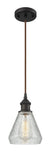 516-1P-OB-G275 Cord Hung 6" Oil Rubbed Bronze Mini Pendant - Clear Crackle Conesus Glass - LED Bulb - Dimmensions: 6 x 6 x 10<br>Minimum Height : 13.75<br>Maximum Height : 131.75 - Sloped Ceiling Compatible: Yes