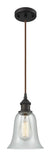 516-1P-OB-G2812 Cord Hung 6.25" Oil Rubbed Bronze Mini Pendant - Fishnet Hanover Glass - LED Bulb - Dimmensions: 6.25 x 6.25 x 12<br>Minimum Height : 14.75<br>Maximum Height : 132.75 - Sloped Ceiling Compatible: Yes