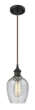 516-1P-OB-G292 Cord Hung 5" Oil Rubbed Bronze Mini Pendant - Clear Spiral Fluted Salina Glass - LED Bulb - Dimmensions: 5 x 5 x 10<br>Minimum Height : 12.75<br>Maximum Height : 130.75 - Sloped Ceiling Compatible: Yes